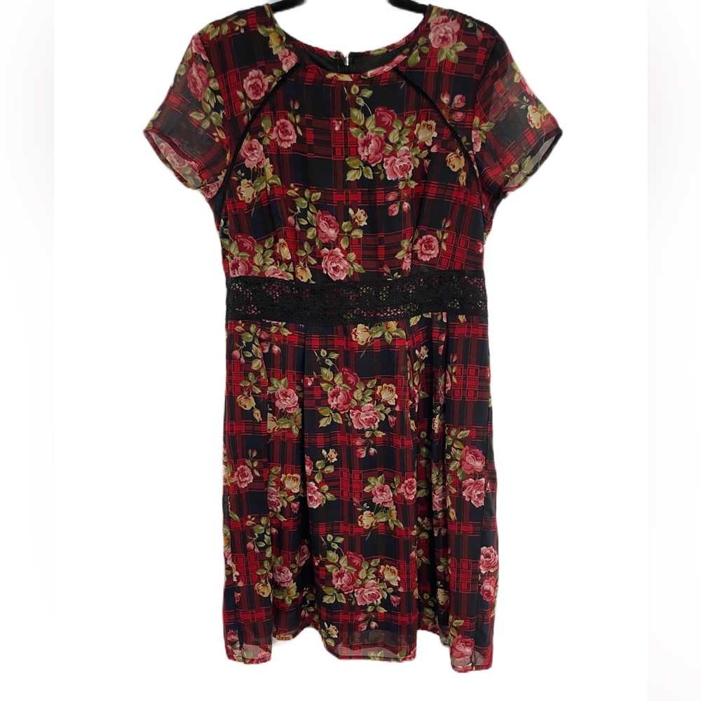 Mimi & Daphne Floral and Plaid Pattern Dress